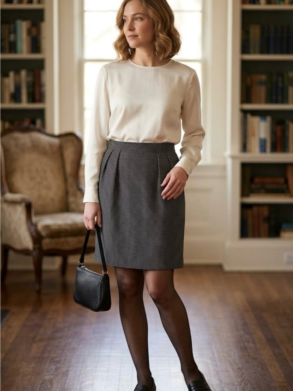 Front Vintage 80s90s Classic Gray Pleated Pencil Skirt - Women'ssize 10